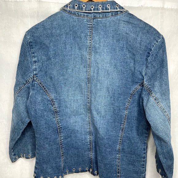 Vintage Vezucci Blue Jean Denim Jacket Women's Size Large White Rope Western - Picture 2 of 5